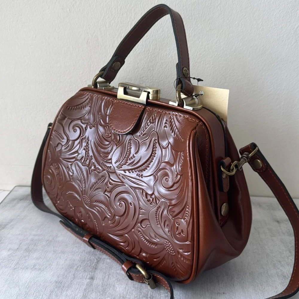 Patricia Nash Gracchi Tooled Leather Crossbody Handbag Florence Brown